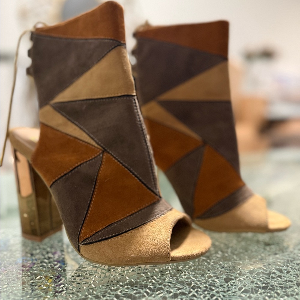 Colorblock Open-Toe Ankle Boots